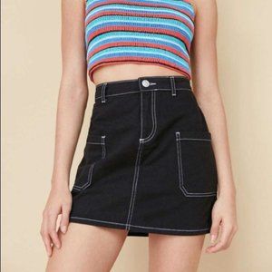 BDG black contrast stitch twill denim mini skirt